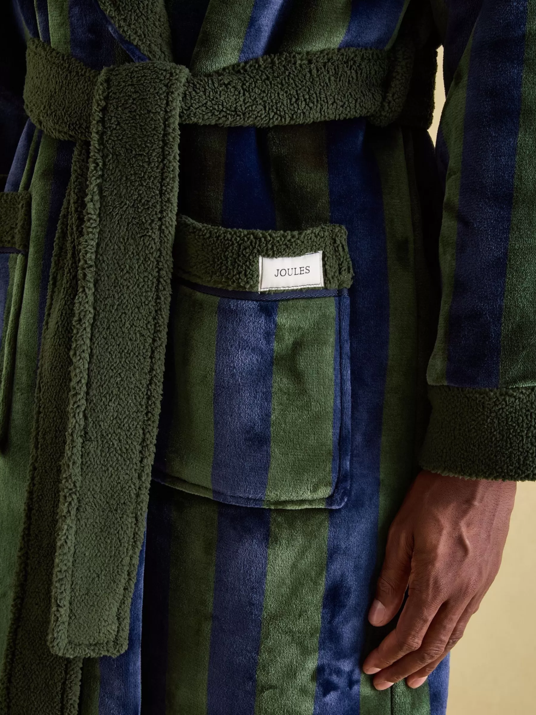 Joules Montague Green & Navy Stripe Fleece Lined Dressing Gown Green&NavyStripe Cheap