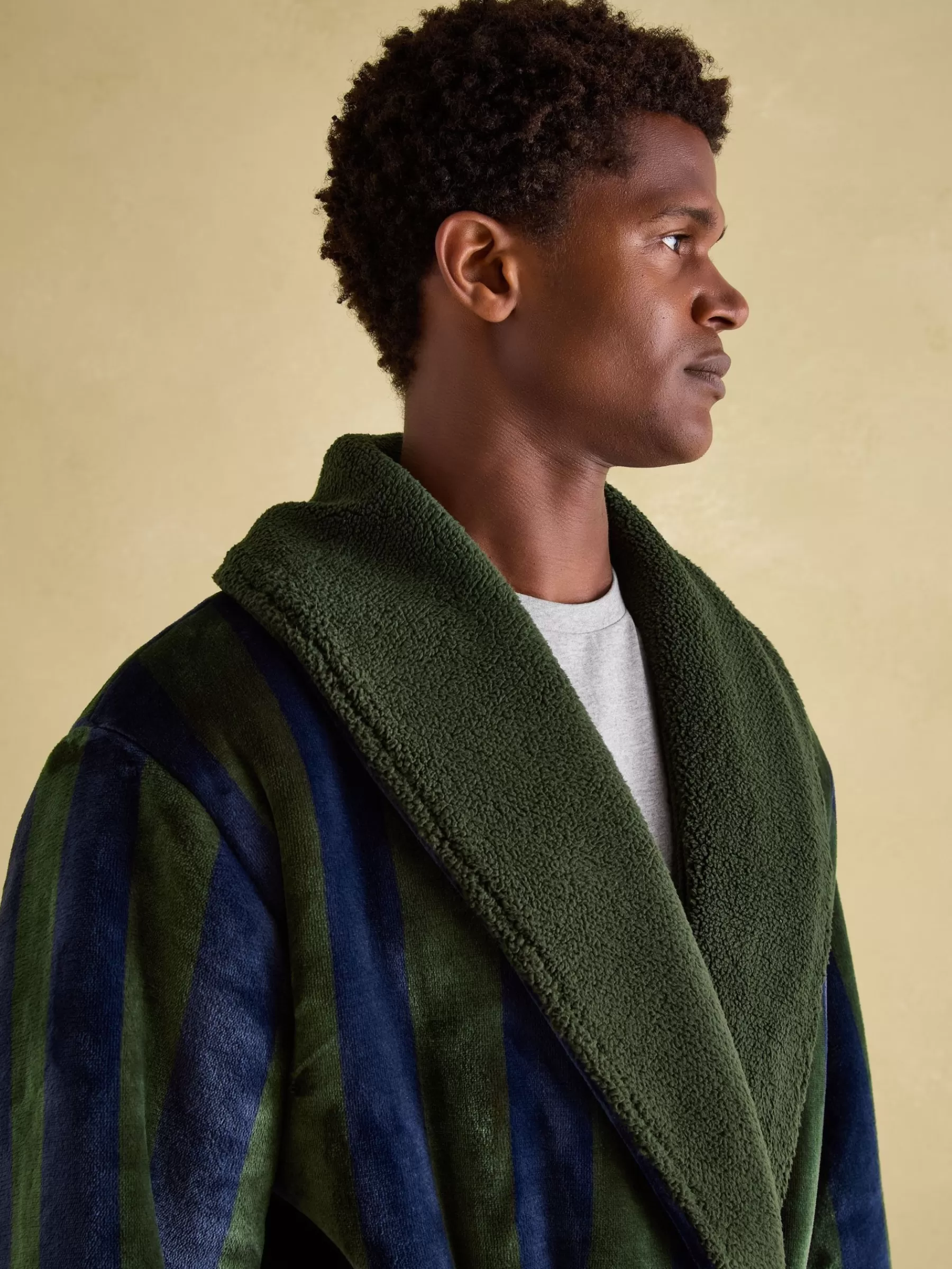 Joules Montague Green & Navy Stripe Fleece Lined Dressing Gown Green&NavyStripe Cheap