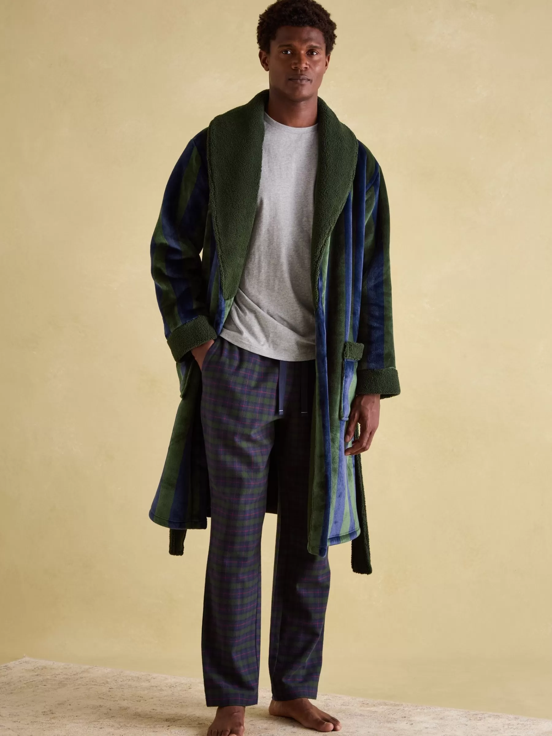 Joules Montague Green & Navy Stripe Fleece Lined Dressing Gown Green&NavyStripe Cheap
