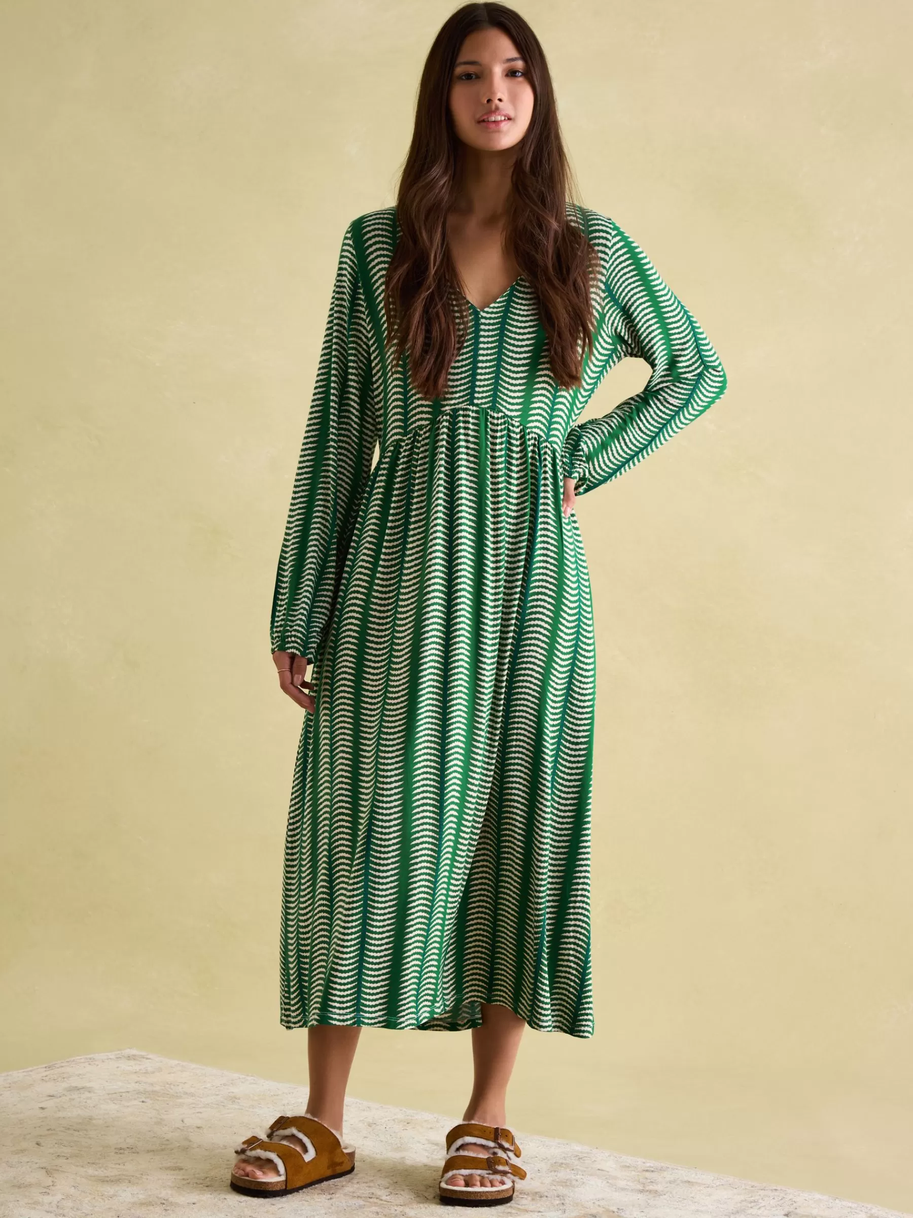 Joules Nia Long Sleeve Midaxi Dress Green Store