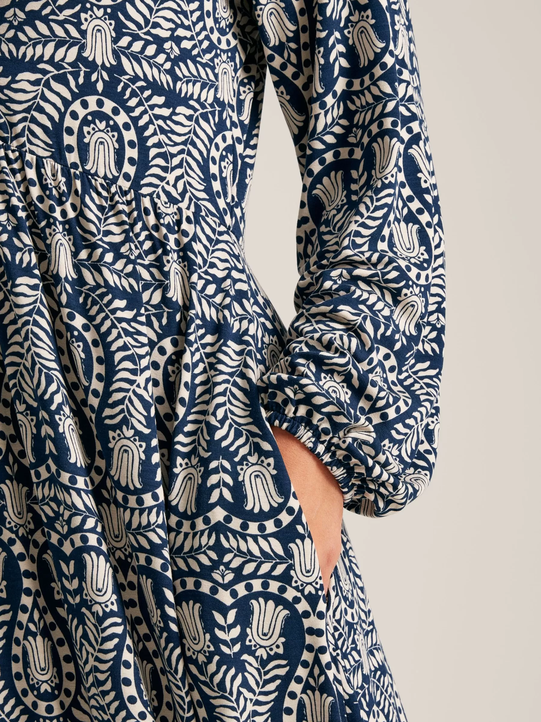 Joules Nia Navy Blue Printed Long Sleeve Midaxi Dress With Pockets NavyBlue Shop