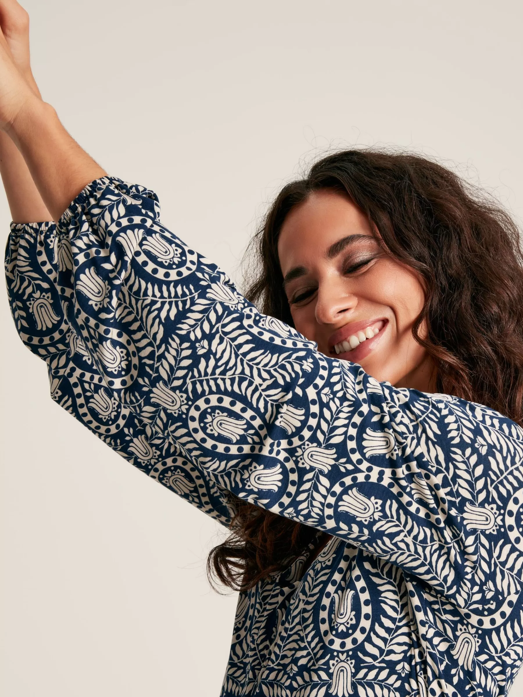 Joules Nia Navy Blue Printed Long Sleeve Midaxi Dress With Pockets NavyBlue Shop
