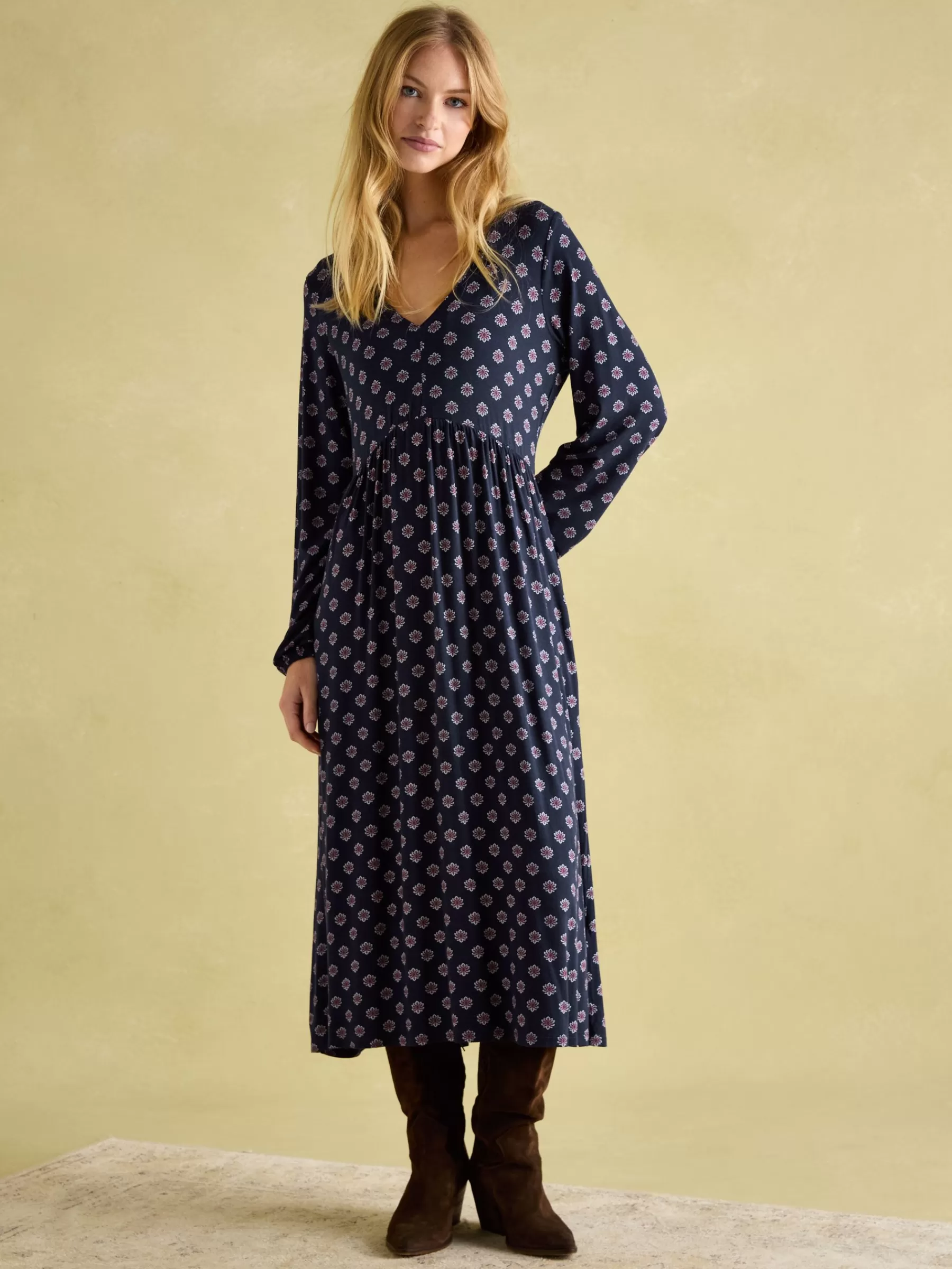 Joules Nia Long Sleeve Midaxi Dress Navy Discount