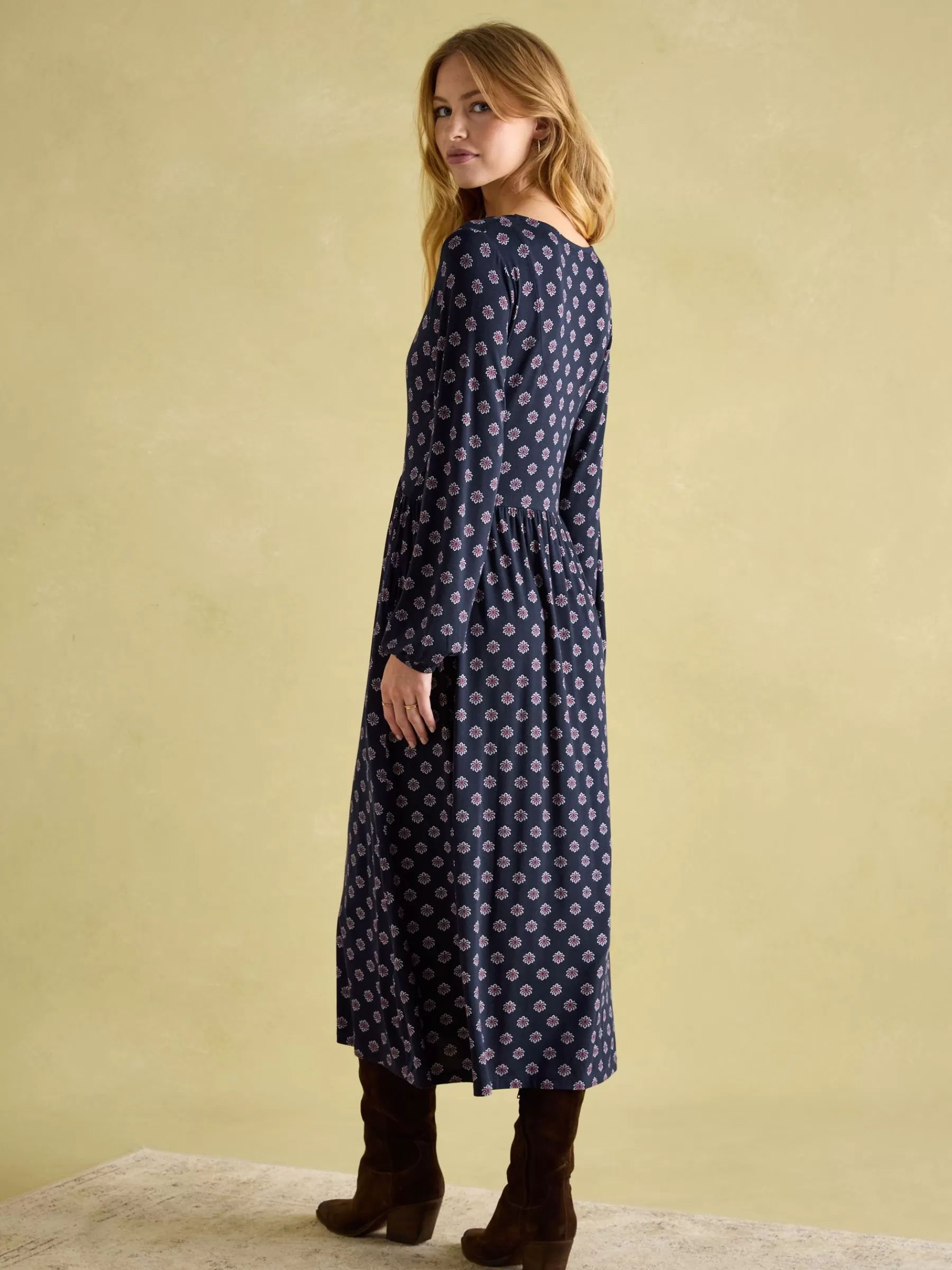 Joules Nia Long Sleeve Midaxi Dress Navy Discount