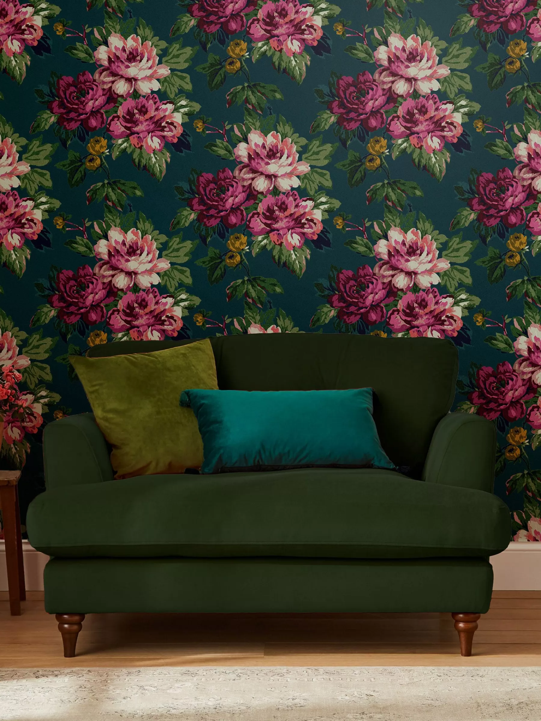 Joules Peacock Blue Invite Floral 10M Wallpaper PeacockBlue Outlet