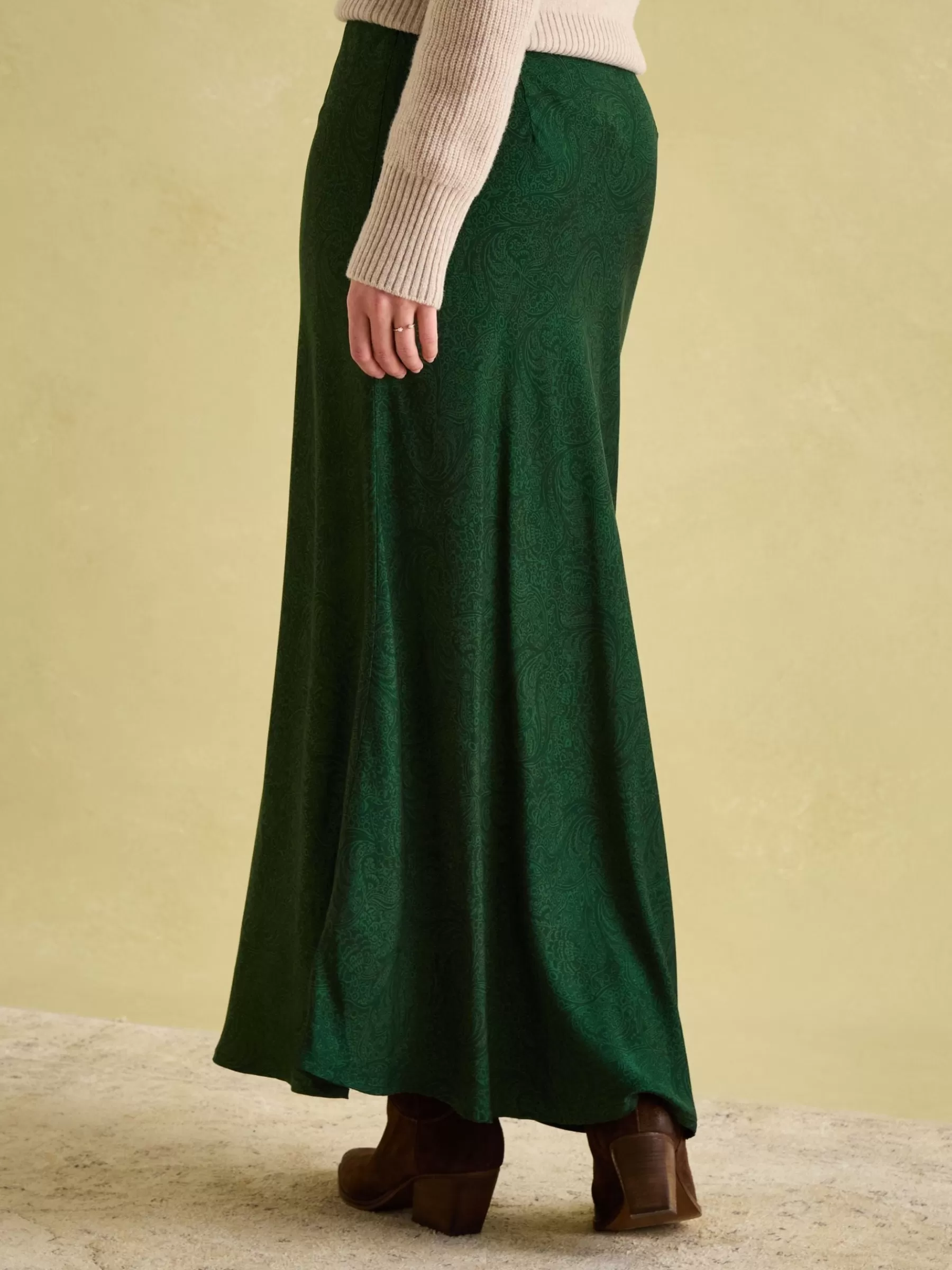 Joules Penelope Green Paisley Satin Midi Skirt GreenPaisley Outlet