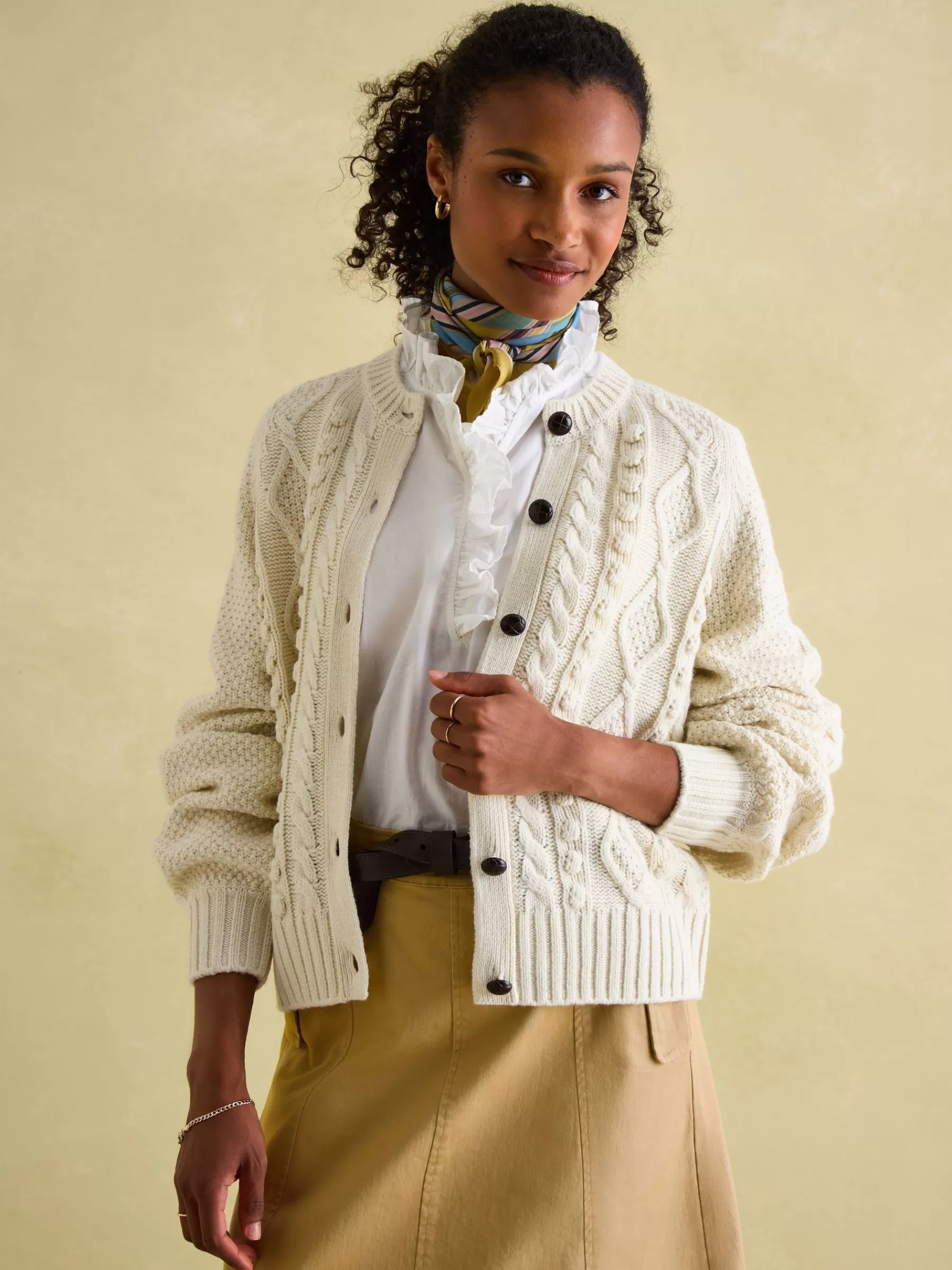 Joules Rafferty Cable Knit Cardigan Cream Discount