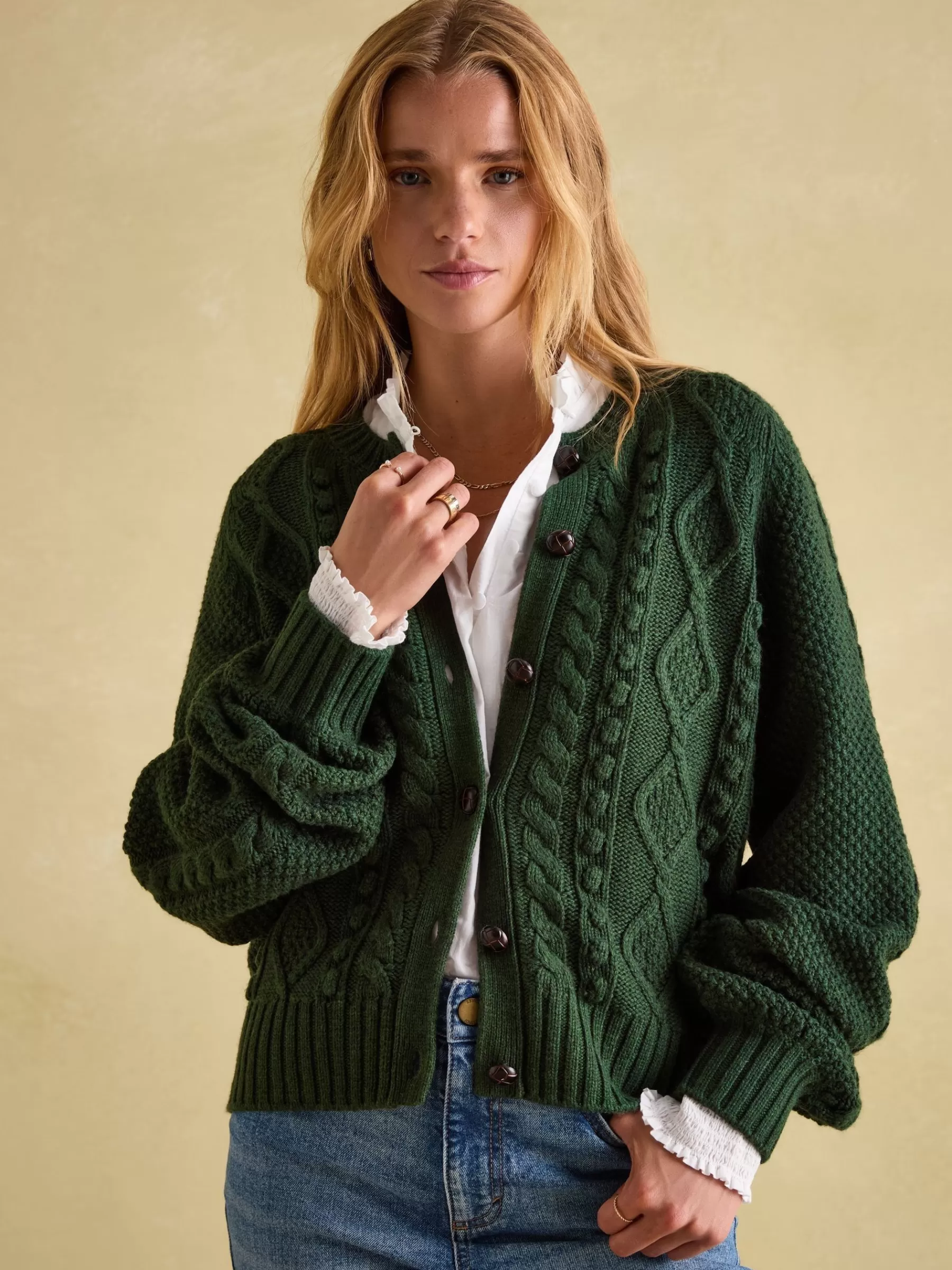 Joules Rafferty Cable Knit Cardigan Green Discount