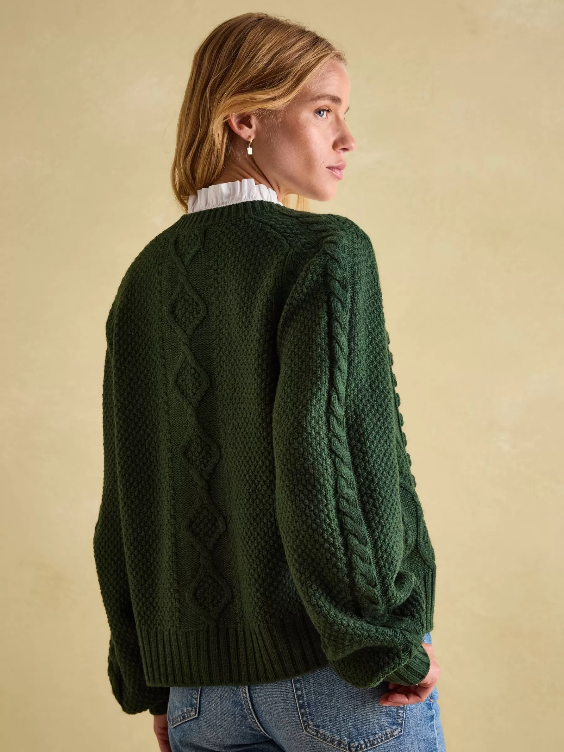 Joules Rafferty Cable Knit Cardigan Green Discount