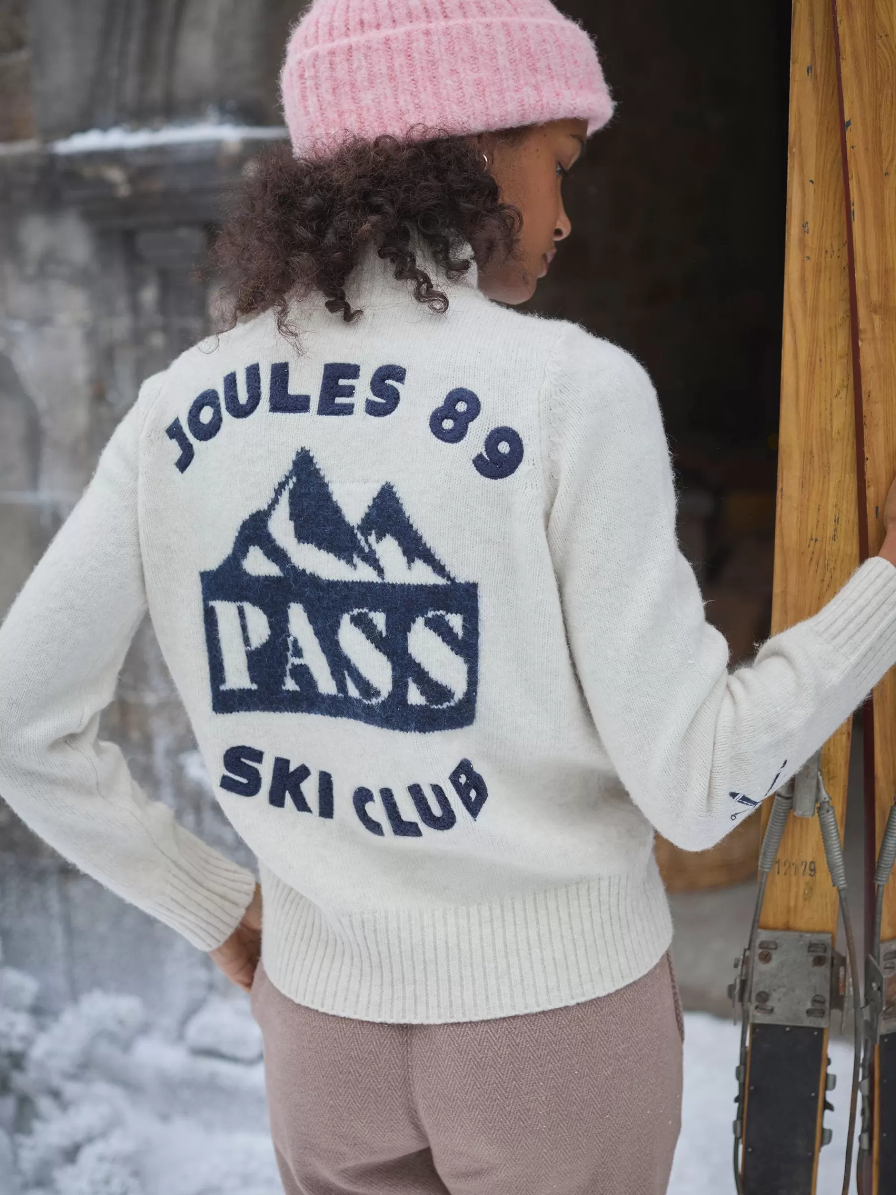Joules Summit Quarter Zip Ski Jumper Cream Fashion