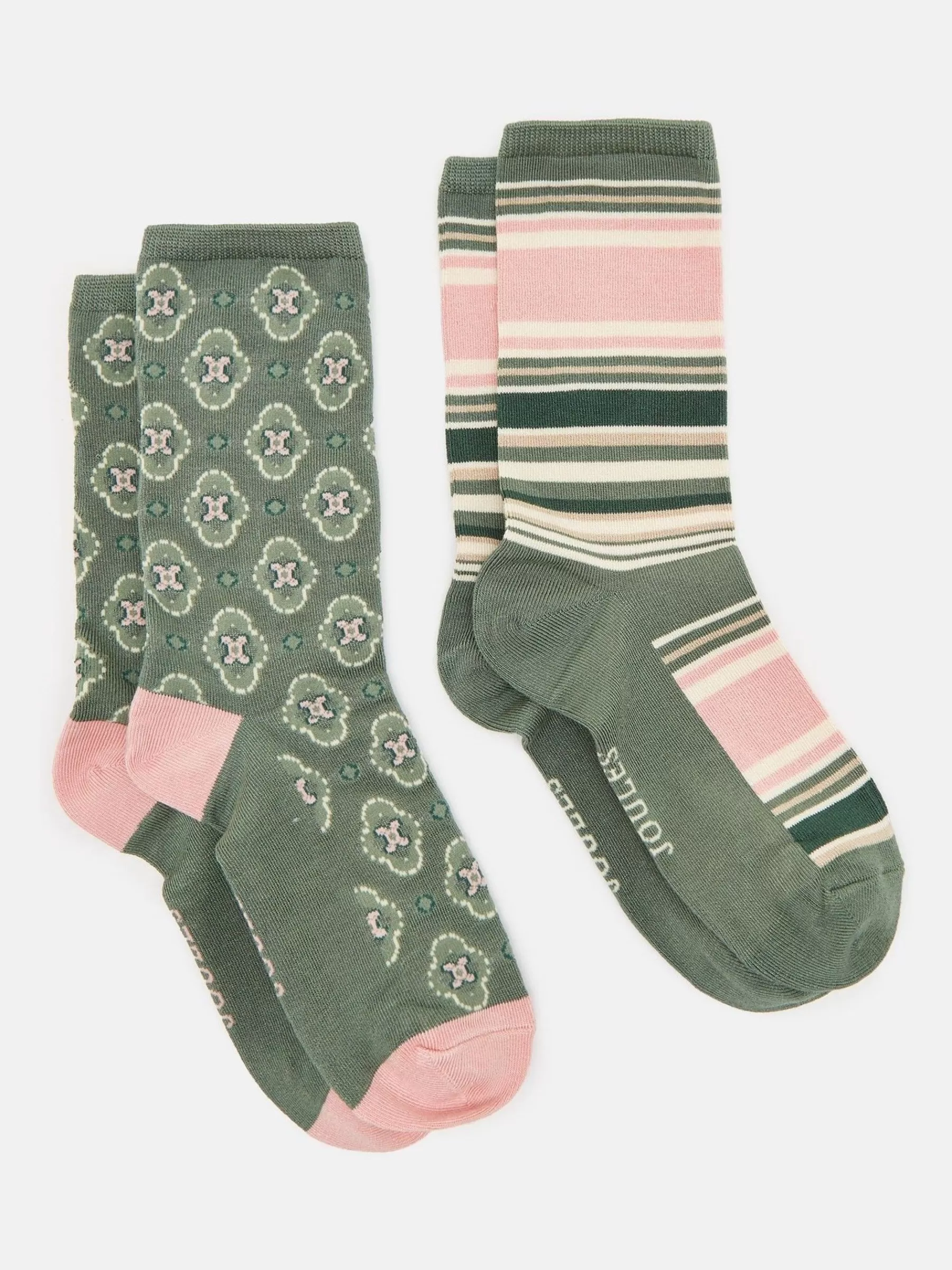 Joules Women's Everyday Khaki Green 2 Pack Socks (size 4-8) KhakiGreen Clearance